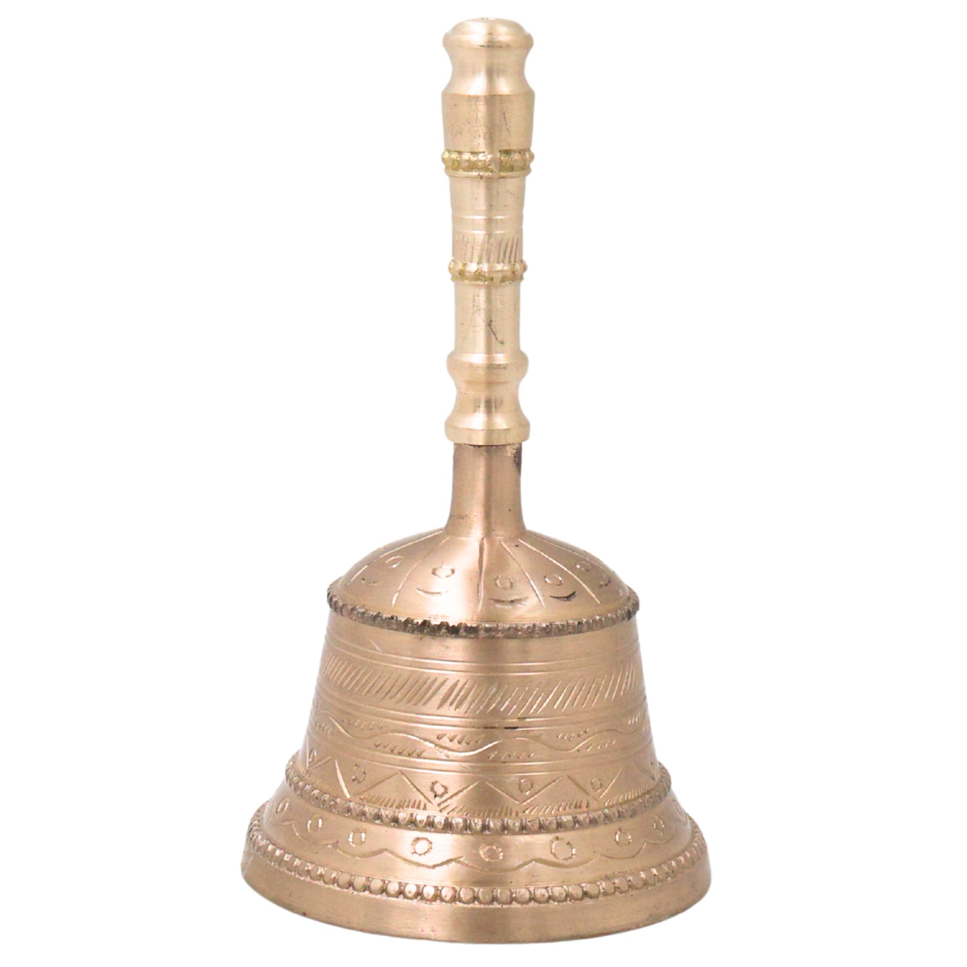 Handcrafted Bronze Pooja Bell, Traditional Ganti \Gandi For Aarti, Temple, Mandir Use – Handmade Panchaloha Ghanti, Gold, 7 Inch, 1 Piece