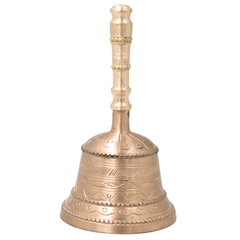 Handcrafted Bronze Pooja Bell, Traditional Ganti \Gandi For Aarti, Temple, Mandir Use – Handmade Panchaloha Ghanti, Gold, 7 Inch, 1 Piece
