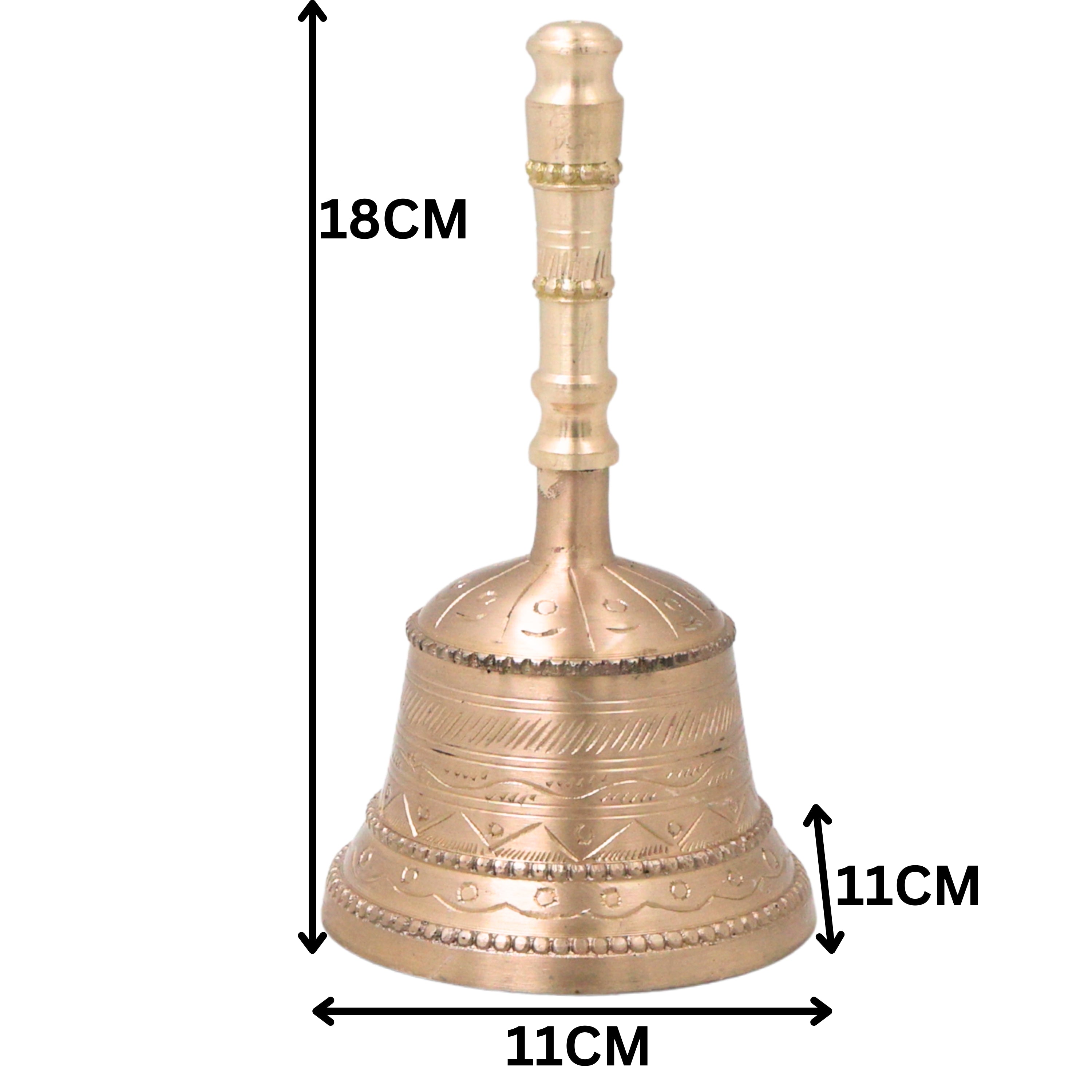 Handcrafted Bronze Pooja Bell, Traditional Ganti \Gandi For Aarti, Temple, Mandir Use – Handmade Panchaloha Ghanti, Gold, 7 Inch, 1 Piece