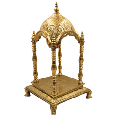 Bronze Handmade Pooja Mandir, Panchaloha Temple Stand With Prabhavali Peetha, Singhasan Chowki, Traditional Mandap For Home & Temple, Gold, 17.5 Inch, 1 Piece