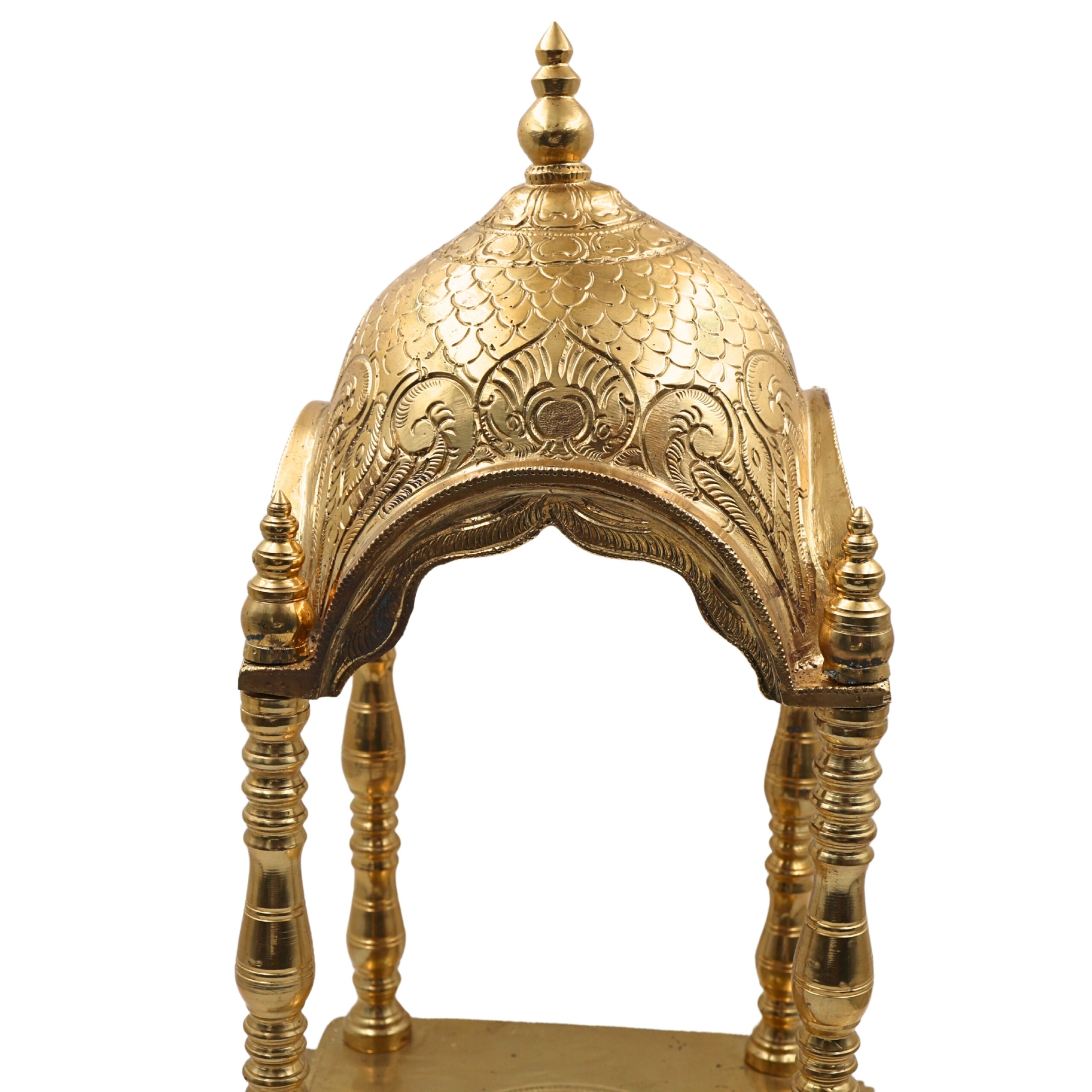 Bronze Handmade Pooja Mandir, Panchaloha Temple Stand With Prabhavali Peetha, Singhasan Chowki, Traditional Mandap For Home & Temple, Gold, 17.5 Inch, 1 Piece