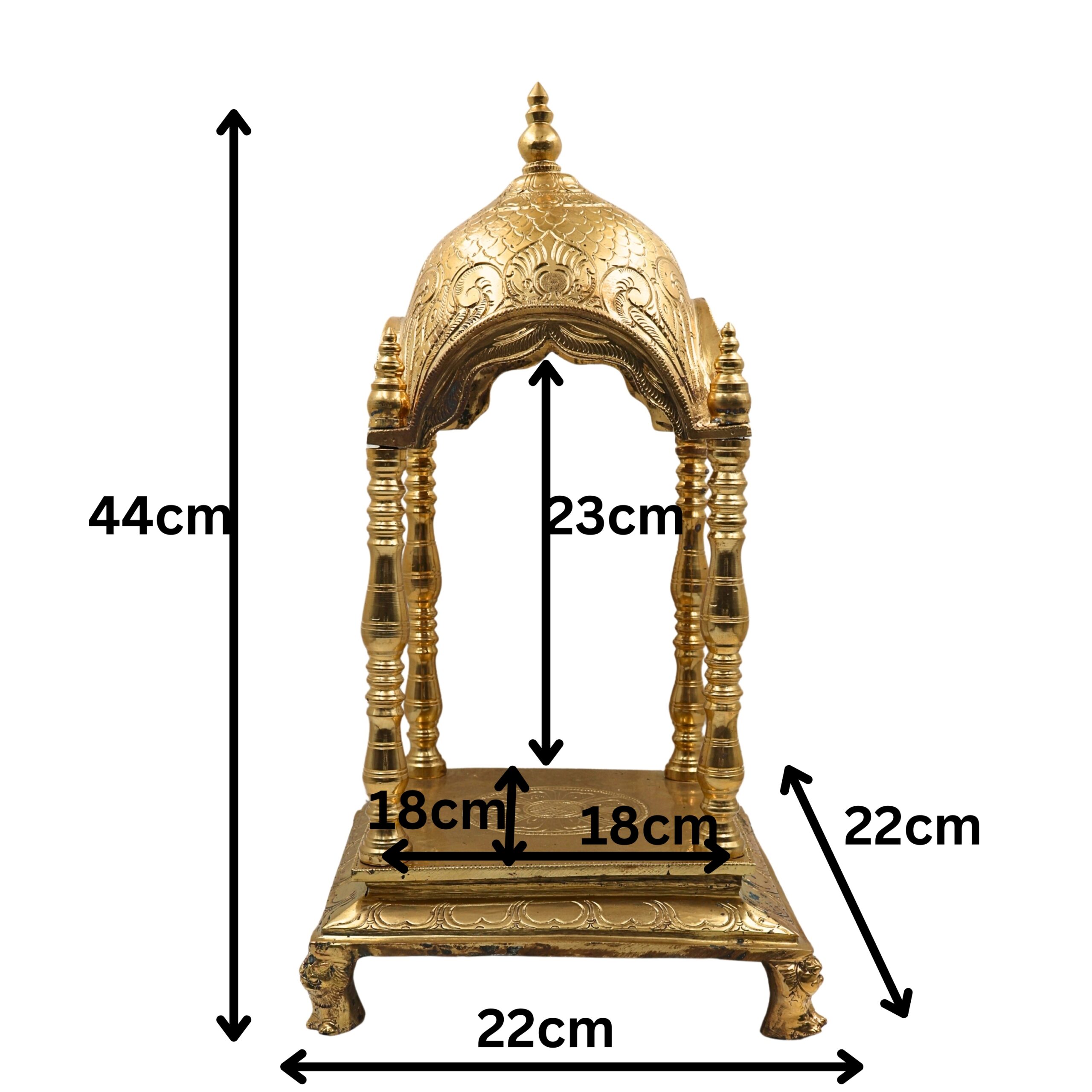 Bronze Handmade Pooja Mandir, Panchaloha Temple Stand With Prabhavali Peetha, Singhasan Chowki, Traditional Mandap For Home & Temple, Gold, 17.5 Inch, 1 Piece
