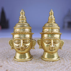 Brass Handcrafted Lord Shiva & Gowri Face Idol Set – Traditional Hindu Pooja Decor for Home & Temple, Gold, 5 Inch, 1 Piece