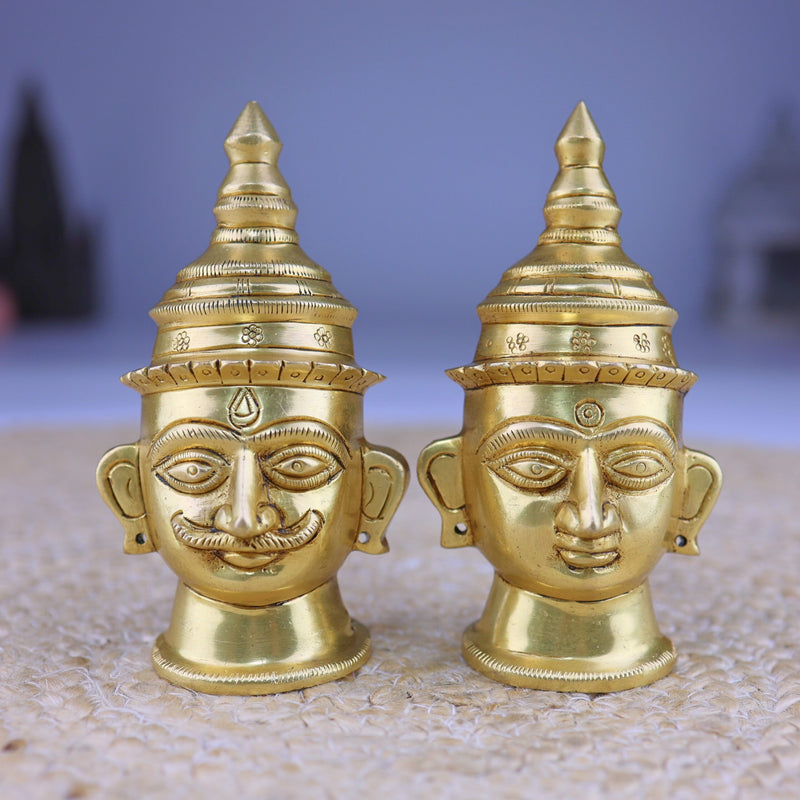 Brass Handcrafted Lord Shiva & Gowri Face Idol Set – Traditional Hindu Pooja Decor for Home & Temple, Gold, 5 Inch, 1 Piece