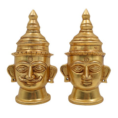 Brass Handcrafted Lord Shiva & Gowri Face Idol Set – Traditional Hindu Pooja Decor for Home & Temple, Gold, 5 Inch, 1 Piece