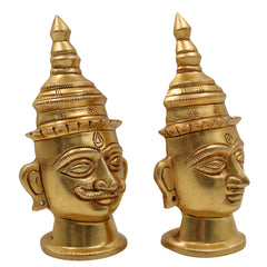 Brass Handcrafted Lord Shiva & Gowri Face Idol Set – Traditional Hindu Pooja Decor for Home & Temple, Gold, 5 Inch, 1 Piece