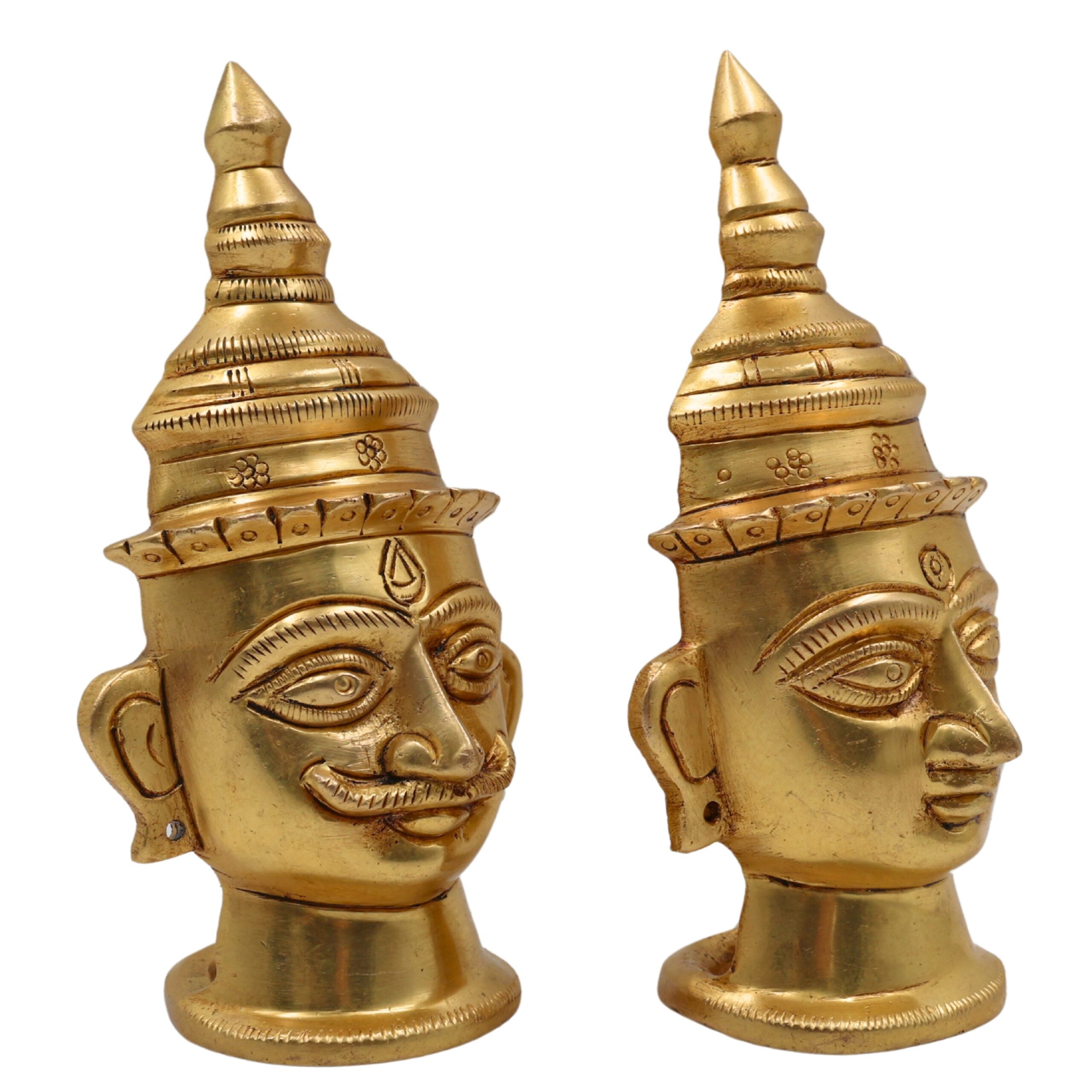 Brass Handcrafted Lord Shiva & Gowri Face Idol Set – Traditional Hindu Pooja Decor for Home & Temple, Gold, 5 Inch, 1 Piece