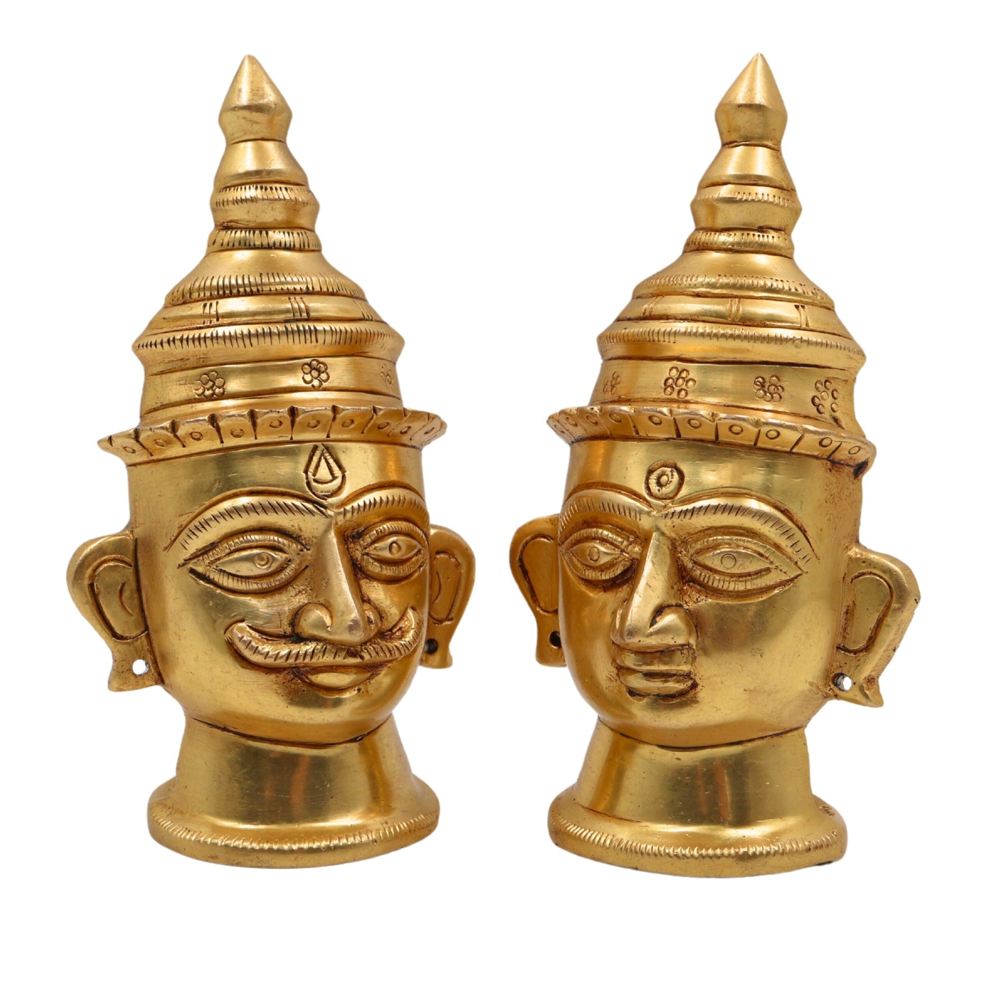 Brass Handcrafted Lord Shiva & Gowri Face Idol Set – Traditional Hindu Pooja Decor for Home & Temple, Gold, 5 Inch, 1 Piece
