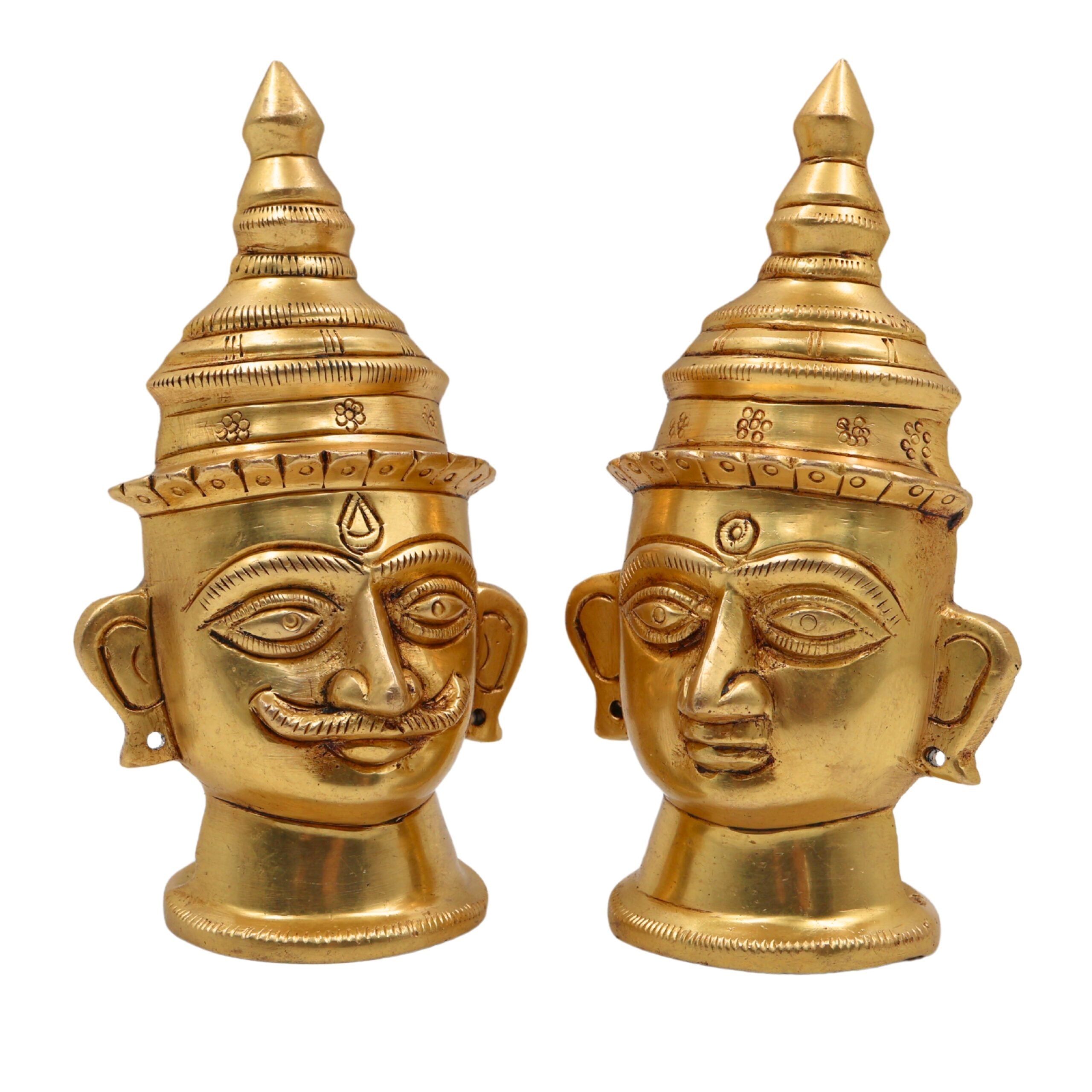 Brass Handcrafted Lord Shiva & Gowri Face Idol Set – Traditional Hindu Pooja Decor for Home & Temple, Gold, 5 Inch, 1 Piece