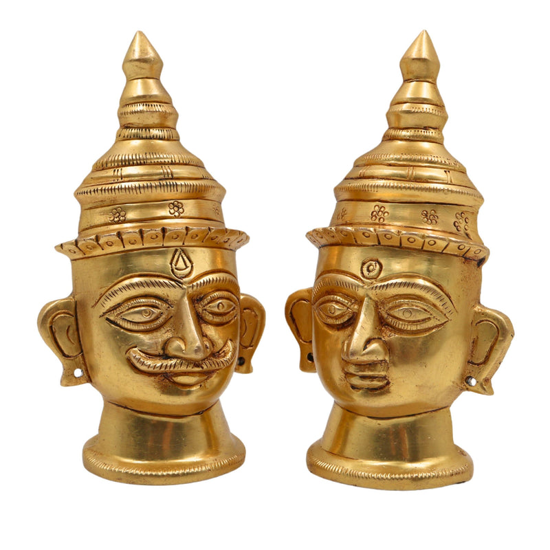 Brass Handcrafted Lord Shiva & Gowri Face Idol Set – Traditional Hindu Pooja Decor for Home & Temple, Gold, 5 Inch, 1 Piece