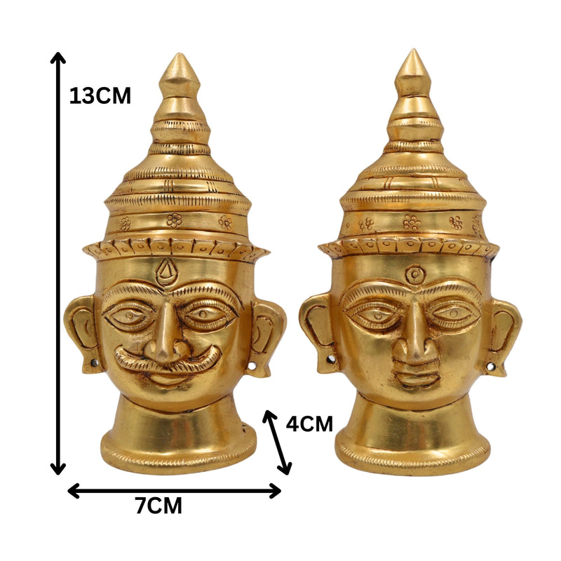 Brass Handcrafted Lord Shiva & Gowri Face Idol Set – Traditional Hindu Pooja Decor for Home & Temple, Gold, 5 Inch, 1 Piece