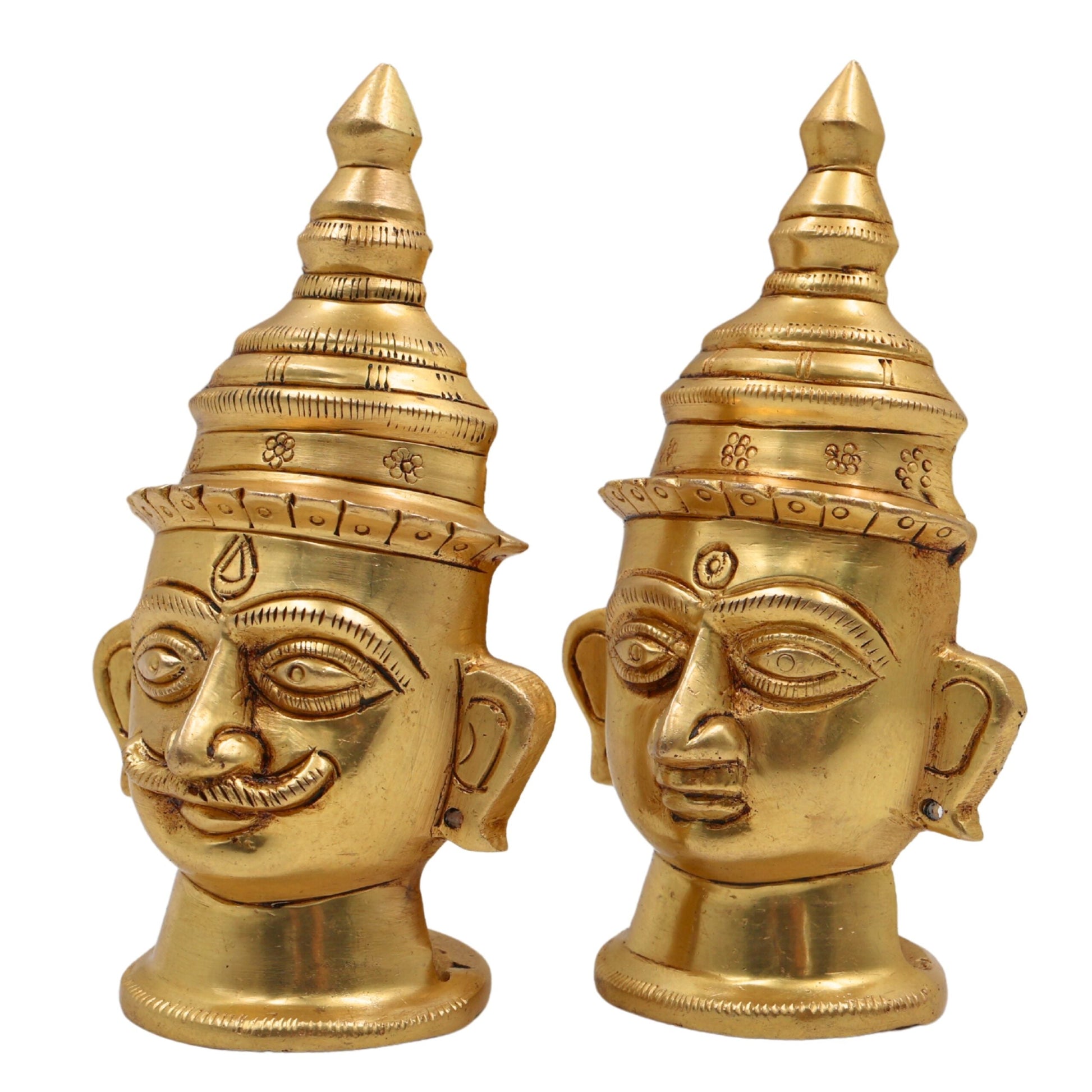 Brass Handcrafted Lord Shiva & Gowri Face Idol Set – Traditional Hindu Pooja Decor for Home & Temple, Gold, 5 Inch, 1 Piece