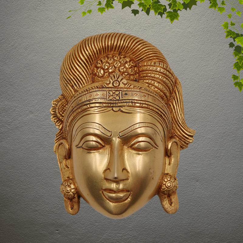 Brass Handcrafted Goddess Gowri Face – Parvati Durga Shakti Wall Hanging for Home Decor, Gold, 5.5 Inch, 1 Piece