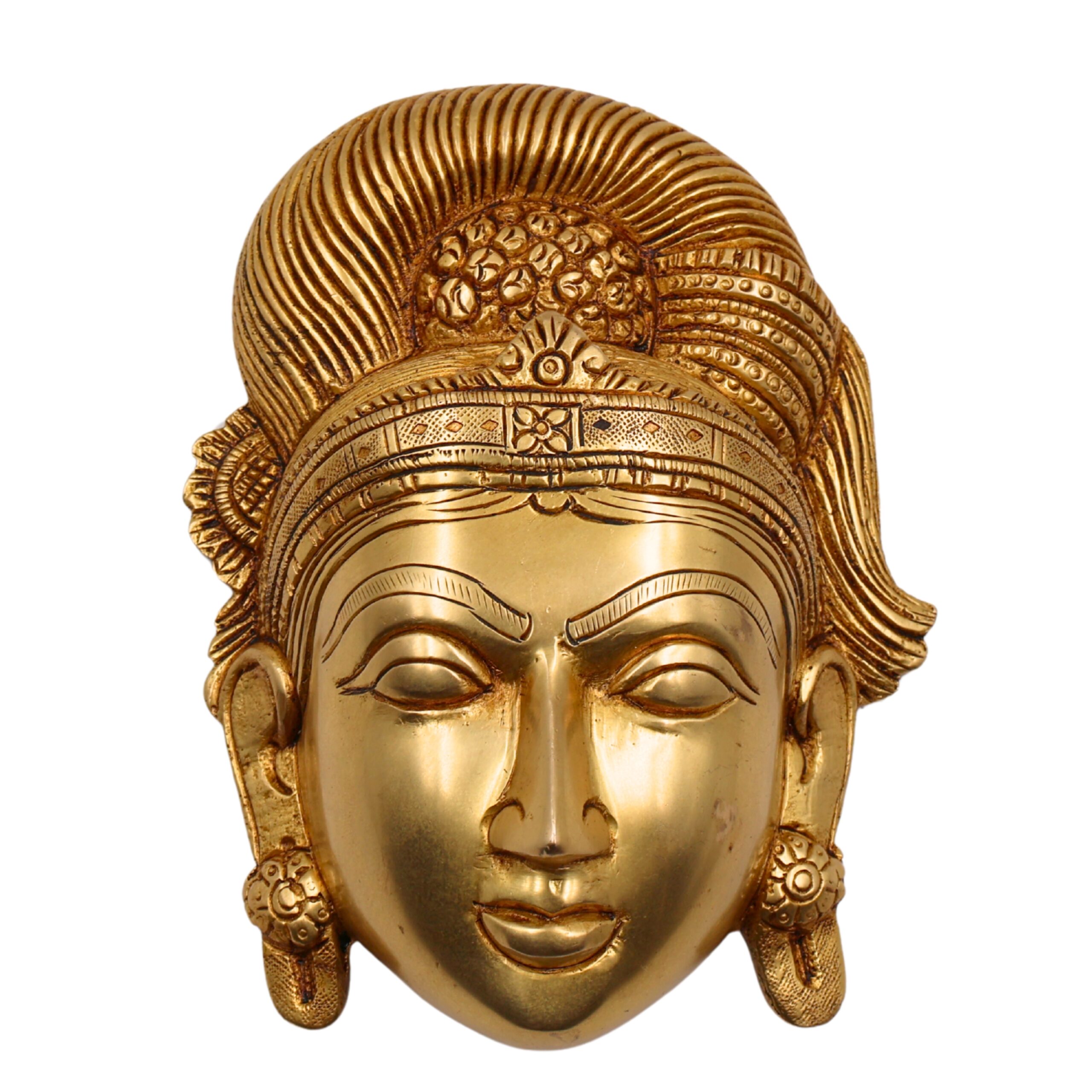 Brass Handcrafted Goddess Gowri Face – Parvati Durga Shakti Wall Hanging for Home Decor, Gold, 5.5 Inch, 1 Piece