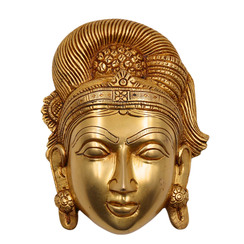 Brass Handcrafted Goddess Gowri Face – Parvati Durga Shakti Wall Hanging for Home Decor, Gold, 5.5 Inch, 1 Piece