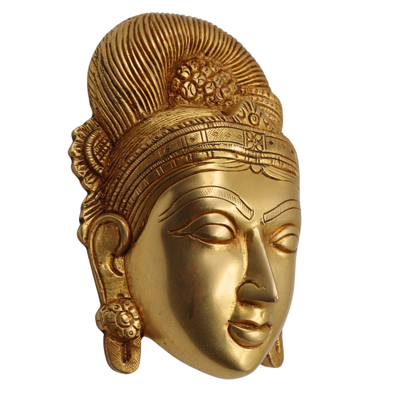 Brass Handcrafted Goddess Gowri Face – Parvati Durga Shakti Wall Hanging for Home Decor, Gold, 5.5 Inch, 1 Piece