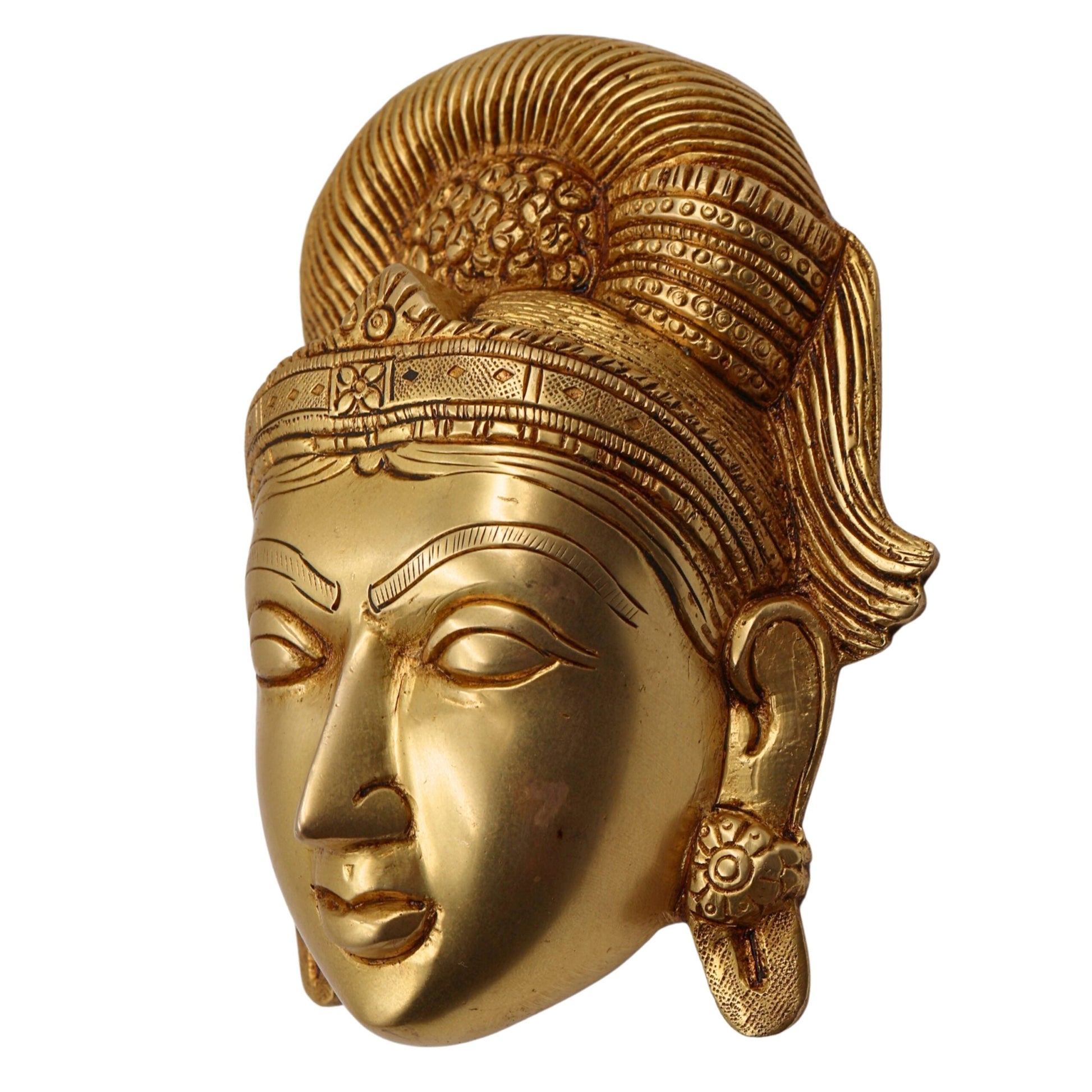 Brass Handcrafted Goddess Gowri Face – Parvati Durga Shakti Wall Hanging for Home Decor, Gold, 5.5 Inch, 1 Piece