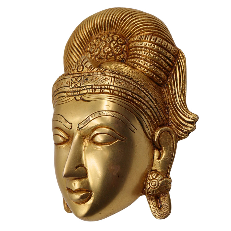 Brass Handcrafted Goddess Gowri Face – Parvati Durga Shakti Wall Hanging for Home Decor, Gold, 5.5 Inch, 1 Piece