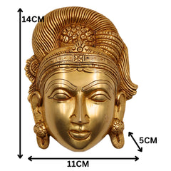Brass Handcrafted Goddess Gowri Face – Parvati Durga Shakti Wall Hanging for Home Decor, Gold, 5.5 Inch, 1 Piece