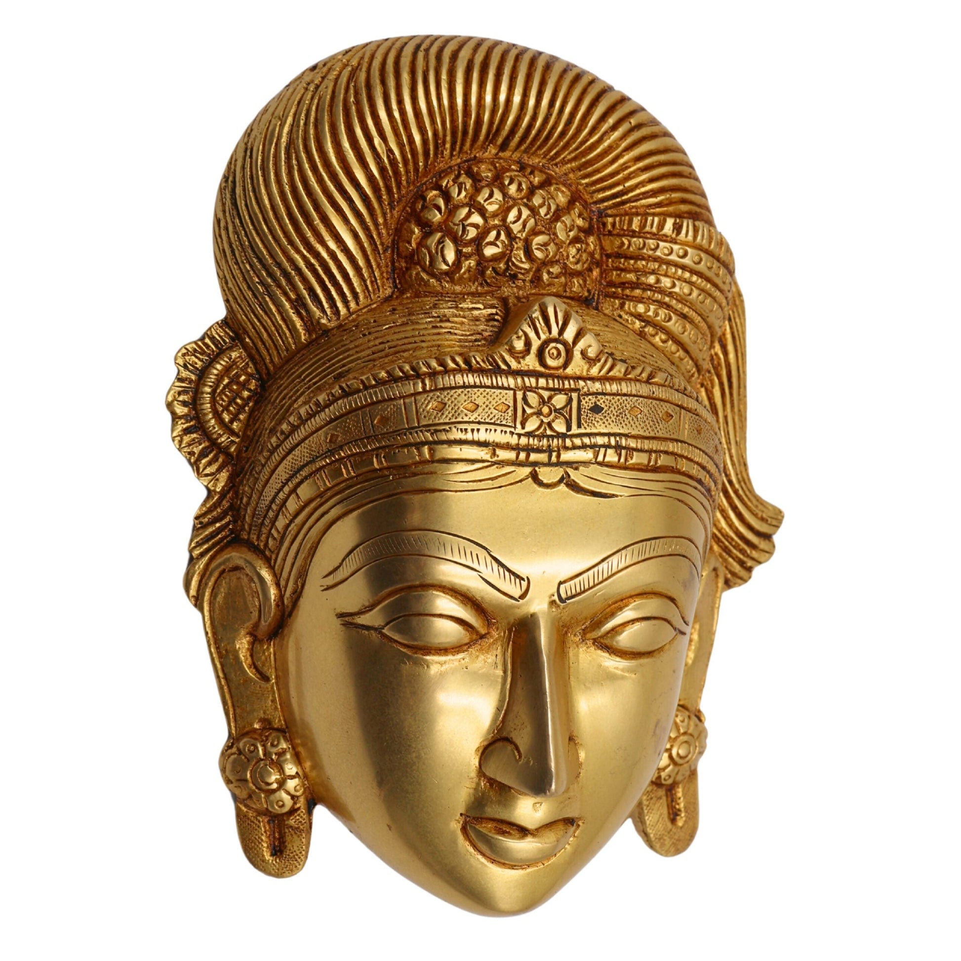 Brass Handcrafted Goddess Gowri Face – Parvati Durga Shakti Wall Hanging for Home Decor, Gold, 5.5 Inch, 1 Piece