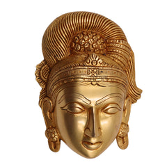 Brass Handcrafted Goddess Gowri Face – Parvati Durga Shakti Wall Hanging for Home Decor, Gold, 5.5 Inch, 1 Piece