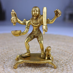 Brass Batuka Bhairav Idol, Handcrafted Batuk Bhairava Murti for Pooja, Temple, Home Decor, Pital Kalabhairava Statue, Gold, 5 Inch, 1 Piece