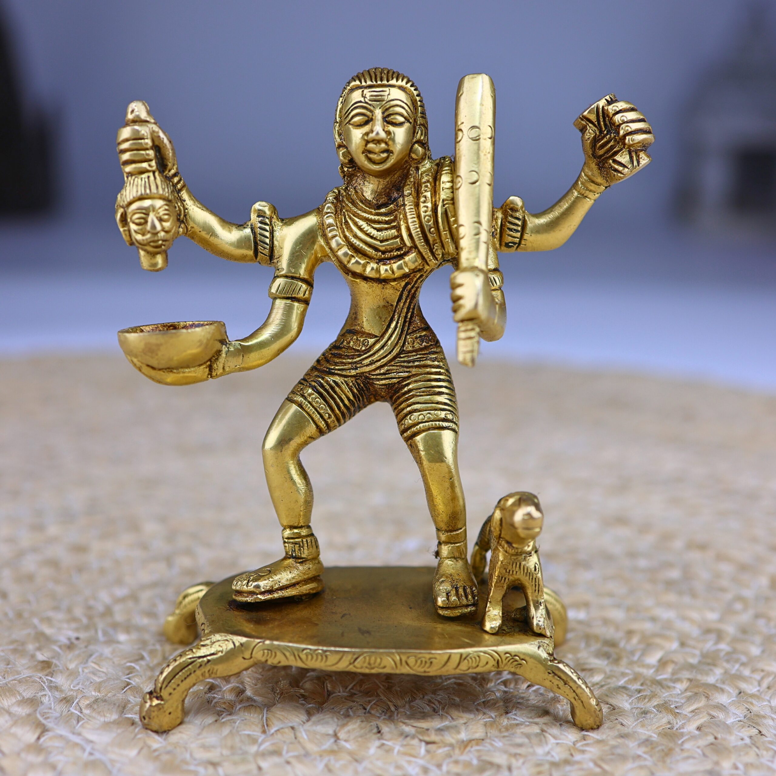 Brass Batuka Bhairav Idol, Handcrafted Batuk Bhairava Murti for Pooja, Temple, Home Decor, Pital Kalabhairava Statue, Gold, 5 Inch, 1 Piece