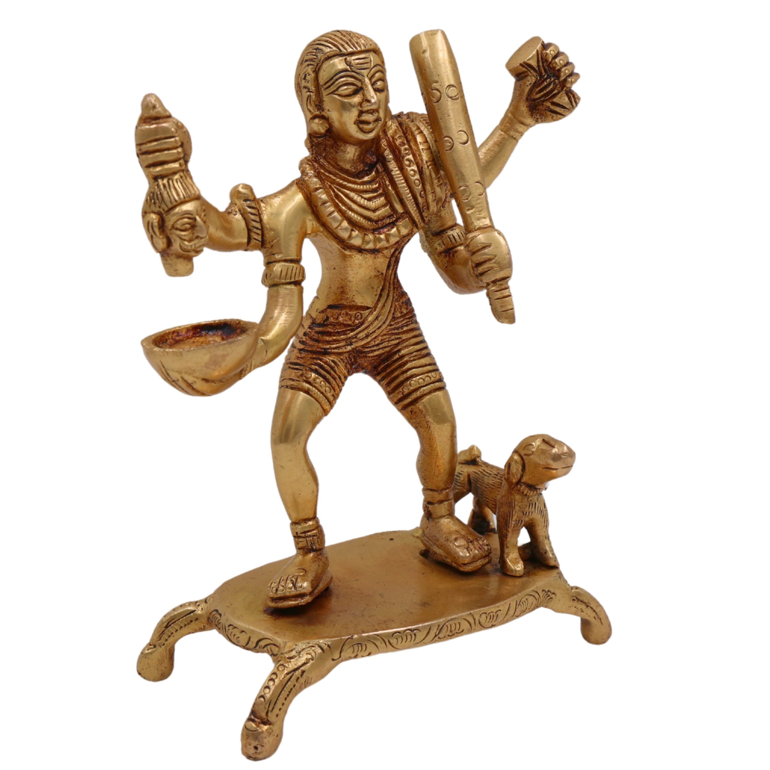 Brass Batuka Bhairav Idol, Handcrafted Batuk Bhairava Murti for Pooja, Temple, Home Decor, Pital Kalabhairava Statue, Gold, 5 Inch, 1 Piece