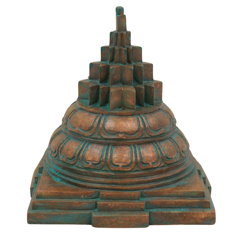 Bronze Handmade Panchaloha Meru Shree Yantra, Sri Chakra for Home Temple Vastu, Vishnu Lakshmi Sacred Geometry Idol Shree Yantra In Antique Finish, Brown, 4.5 Inch, 1 Piece