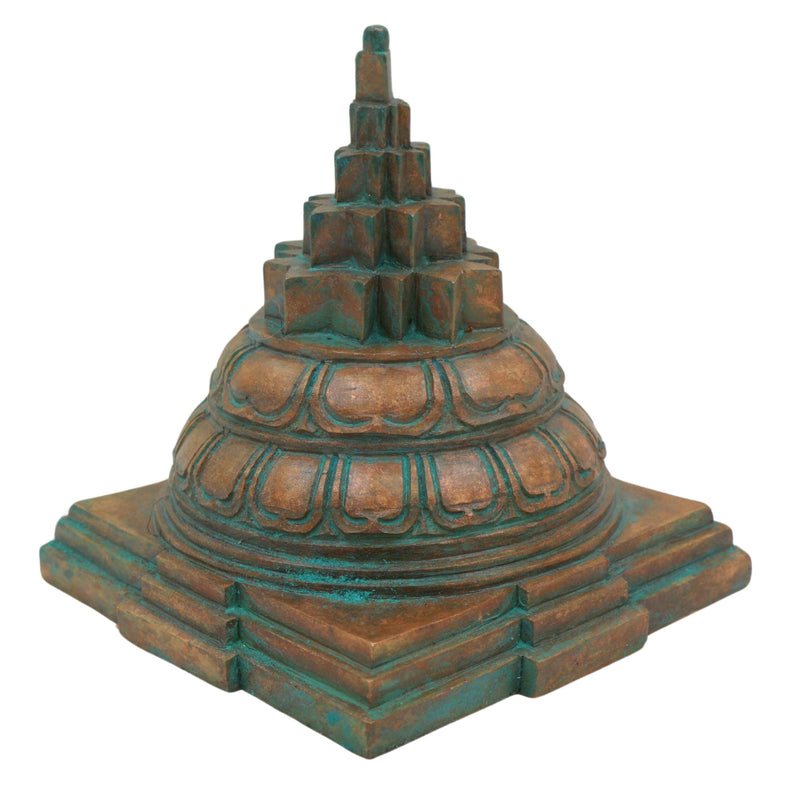 Bronze Handmade Panchaloha Meru Shree Yantra, Sri Chakra for Home Temple Vastu, Vishnu Lakshmi Sacred Geometry Idol Shree Yantra In Antique Finish, Brown, 4.5 Inch, 1 Piece