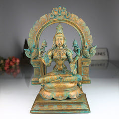 Bronze Handcrafted Panchaloha Lakshmi Idol | South Indian Mahalakshmi Murti for Temple, Pooja & Home Decor, Brown, 13 Inch, 1 Piece