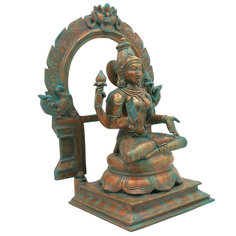 Bronze Handcrafted Panchaloha Lakshmi Idol | South Indian Mahalakshmi Murti for Temple, Pooja & Home Decor, Brown, 13 Inch, 1 Piece