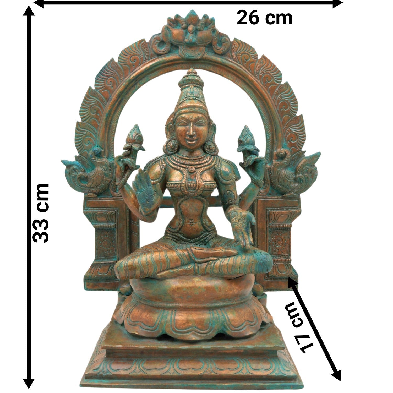 Bronze Handcrafted Panchaloha Lakshmi Idol | South Indian Mahalakshmi Murti for Temple, Pooja & Home Decor, Brown, 13 Inch, 1 Piece