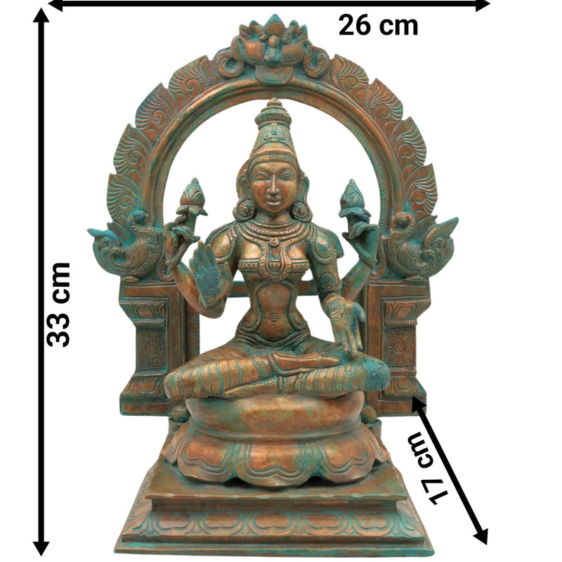 Bronze Handcrafted Panchaloha Lakshmi Idol | South Indian Mahalakshmi Murti for Temple, Pooja & Home Decor, Brown, 13 Inch, 1 Piece
