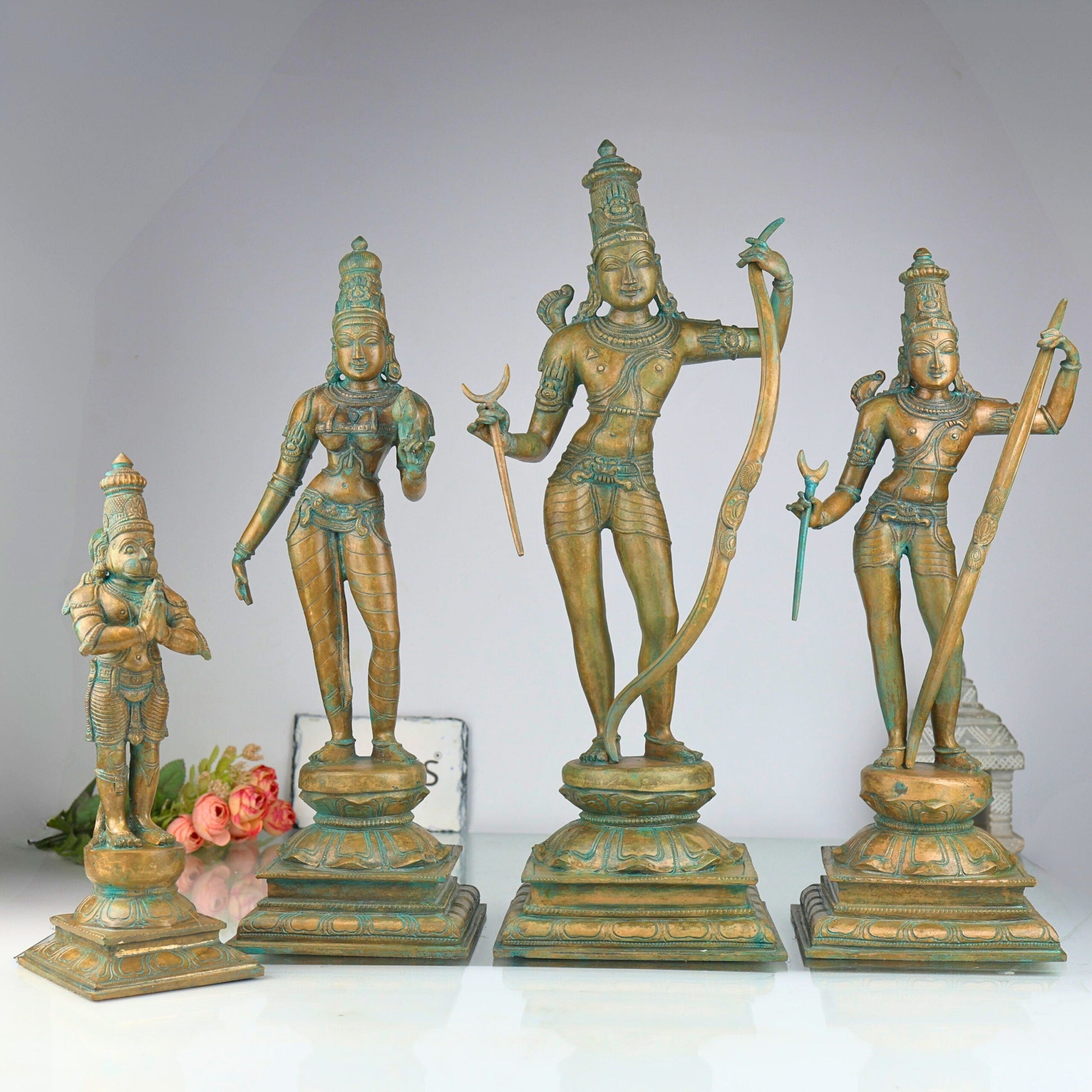 Bronze Handcrafted Ram Darbar Idol Set – Panchaloha Ram Sita Lakshman Hanuman Murti for Home Temple & Decor | Shri Ram Parivar Sculpture, Brown, 21 Inch, 1 Piece