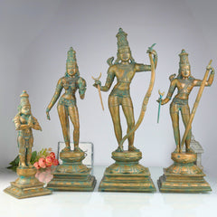 Bronze Handcrafted Ram Darbar Idol Set – Panchaloha Ram Sita Lakshman Hanuman Murti for Home Temple & Decor | Shri Ram Parivar Sculpture, Brown, 21 Inch, 1 Piece