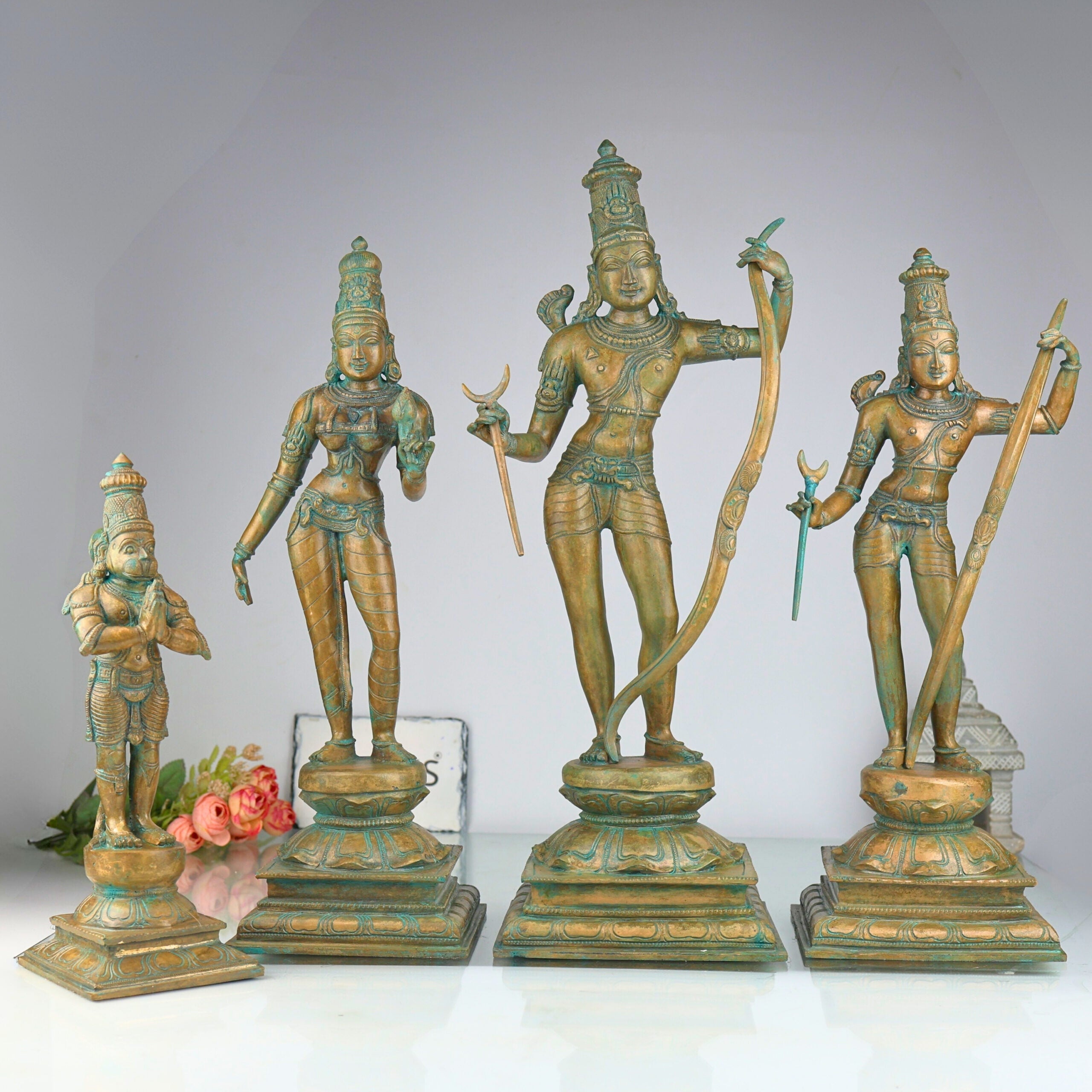 Bronze Handcrafted Ram Darbar Idol Set – Panchaloha Ram Sita Lakshman Hanuman Murti for Home Temple & Decor | Shri Ram Parivar Sculpture, Brown, 21 Inch, 1 Piece