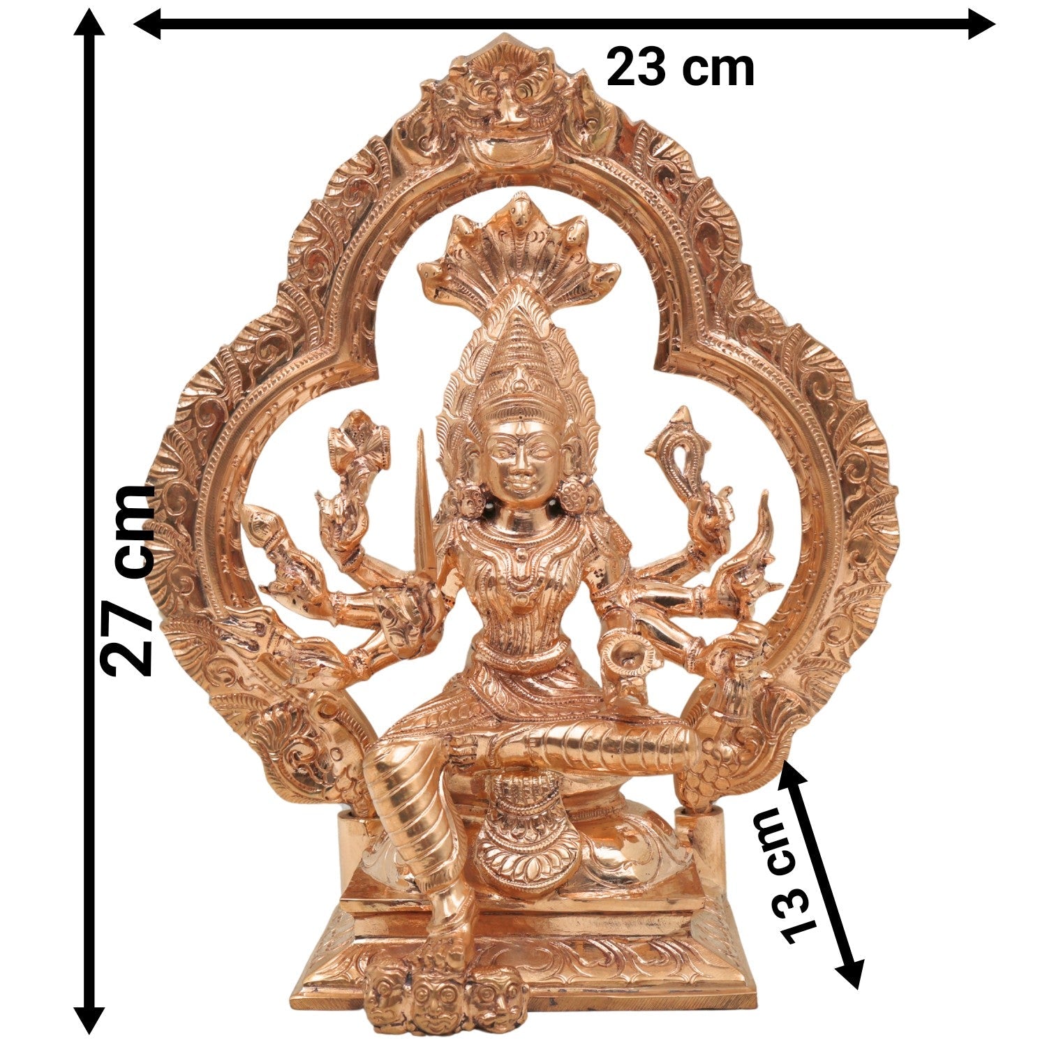 Bronze Handcrafted 8-Hand Mariamman Idol in Chola Art – Panchaloha Karumariamman | Ashta Bhuja Durga Devi Statue for Home Temple & Pooja, Gold, 10.5 Inch, 1 Piece