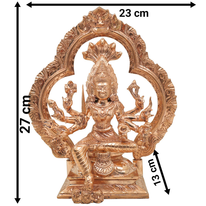 Bronze Handcrafted 8-Hand Mariamman Idol in Chola Art – Panchaloha Karumariamman | Ashta Bhuja Durga Devi Statue for Home Temple & Pooja, Gold, 10.5 Inch, 1 Piece