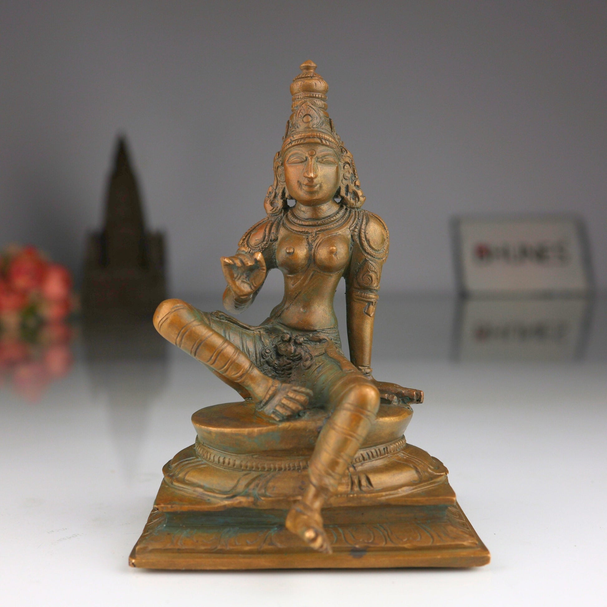 Bronze Parvati Idol Sitting – Panchaloha Shivagami Murti | Adi Shakti Sculpture | Handcrafted Bhoga Shakti Girija Statue, Brown, 6.5 Inch, 1 Piece