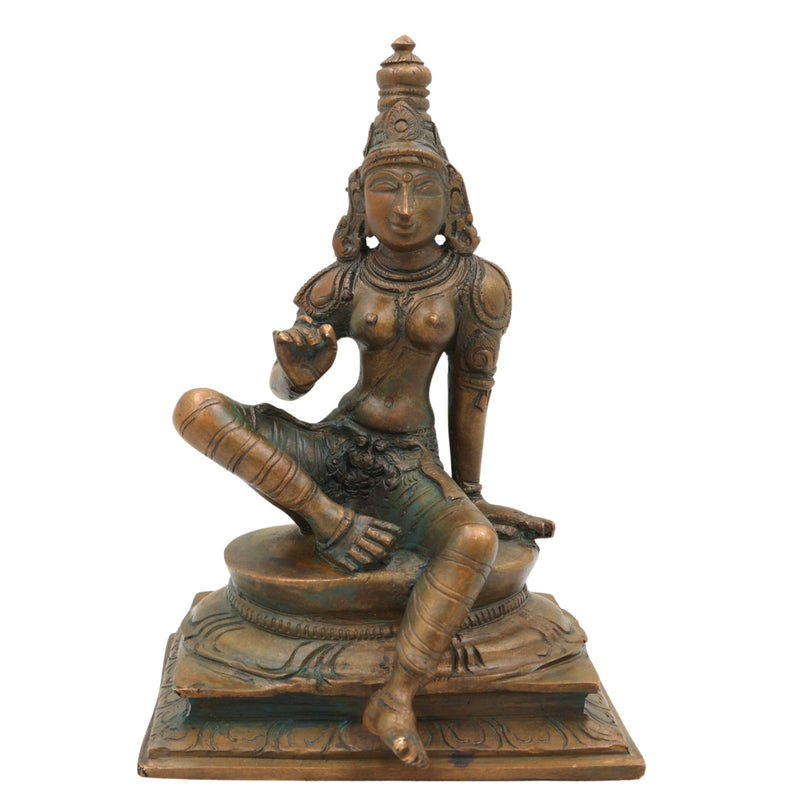 Bronze Parvati Idol Sitting – Panchaloha Shivagami Murti | Adi Shakti Sculpture | Handcrafted Bhoga Shakti Girija Statue, Brown, 6.5 Inch, 1 Piece