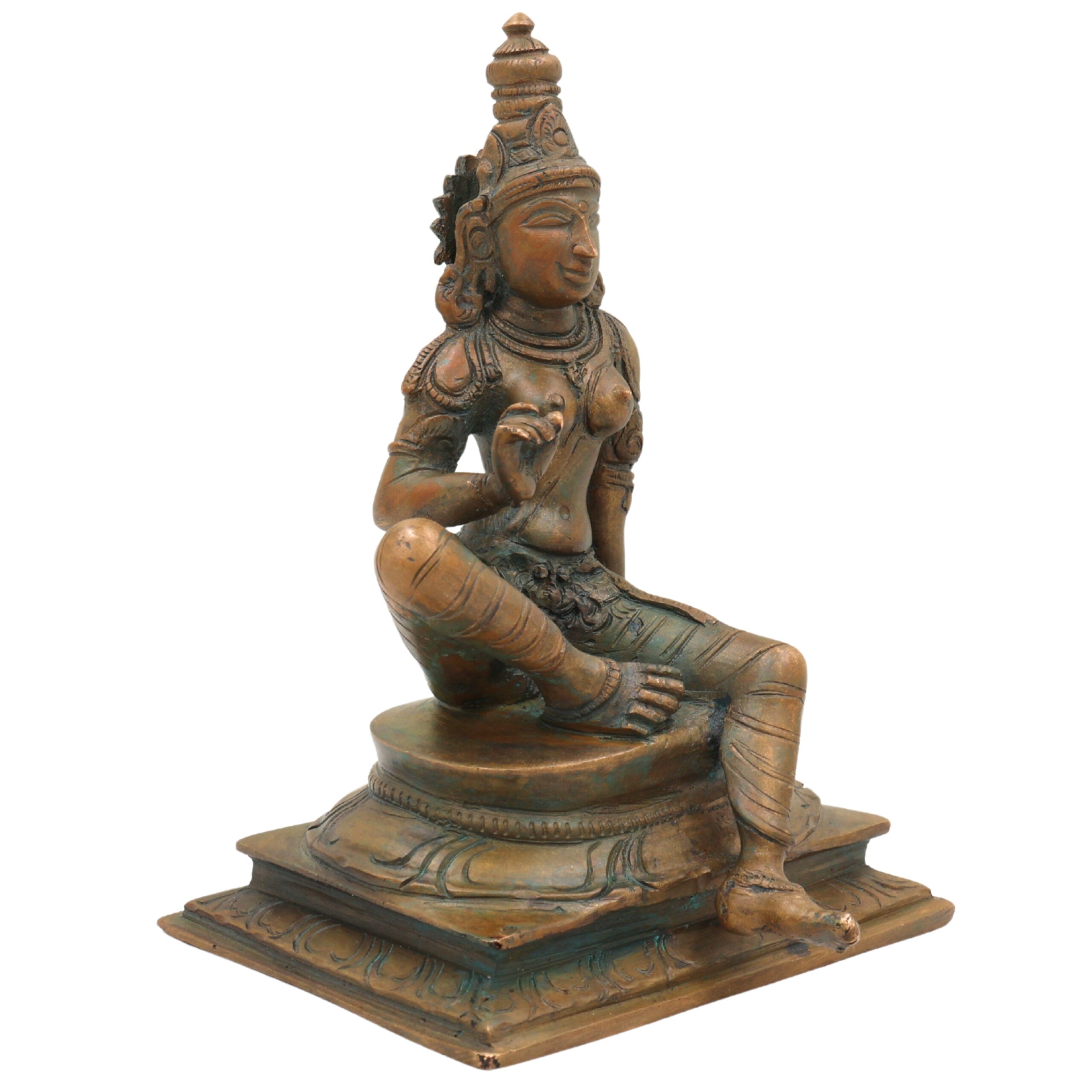 Bronze Parvati Idol Sitting – Panchaloha Shivagami Murti | Adi Shakti Sculpture | Handcrafted Bhoga Shakti Girija Statue, Brown, 6.5 Inch, 1 Piece