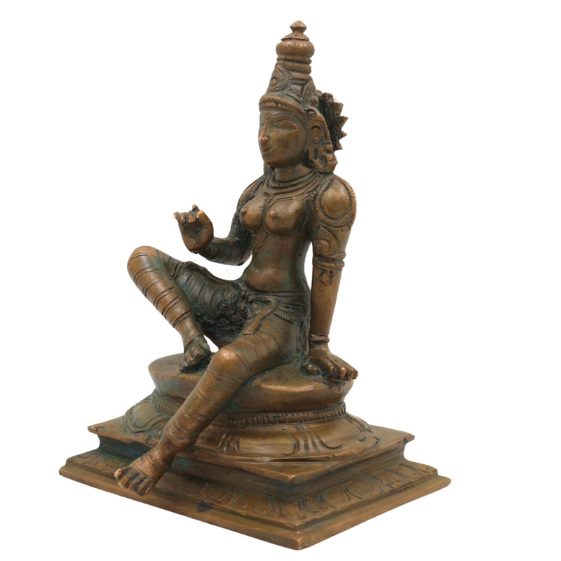 Bronze Parvati Idol Sitting – Panchaloha Shivagami Murti | Adi Shakti Sculpture | Handcrafted Bhoga Shakti Girija Statue, Brown, 6.5 Inch, 1 Piece