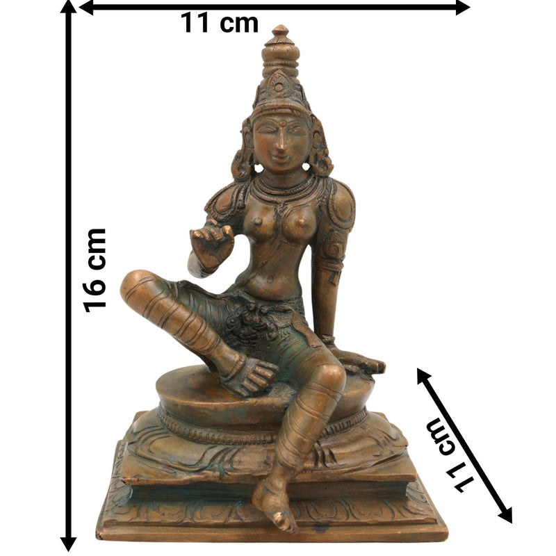 Bronze Parvati Idol Sitting – Panchaloha Shivagami Murti | Adi Shakti Sculpture | Handcrafted Bhoga Shakti Girija Statue, Brown, 6.5 Inch, 1 Piece