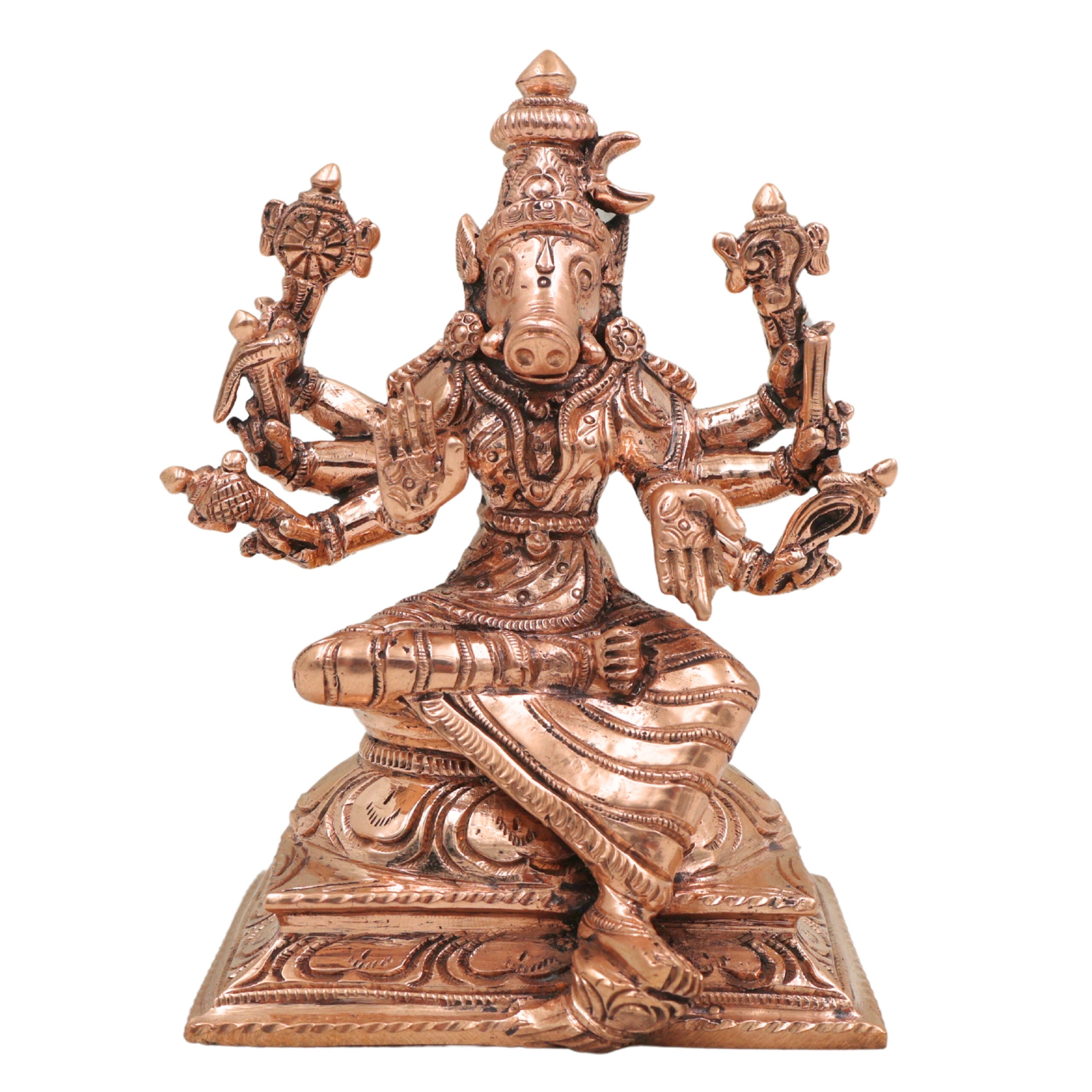 Bronze Handcrafted Varahi Devi Idol,  Panchaloha South Indian Chola Art Barahi Amman Sculpture for Pooja & Temple Decor, Gold, 5 Inch, 1 Piece