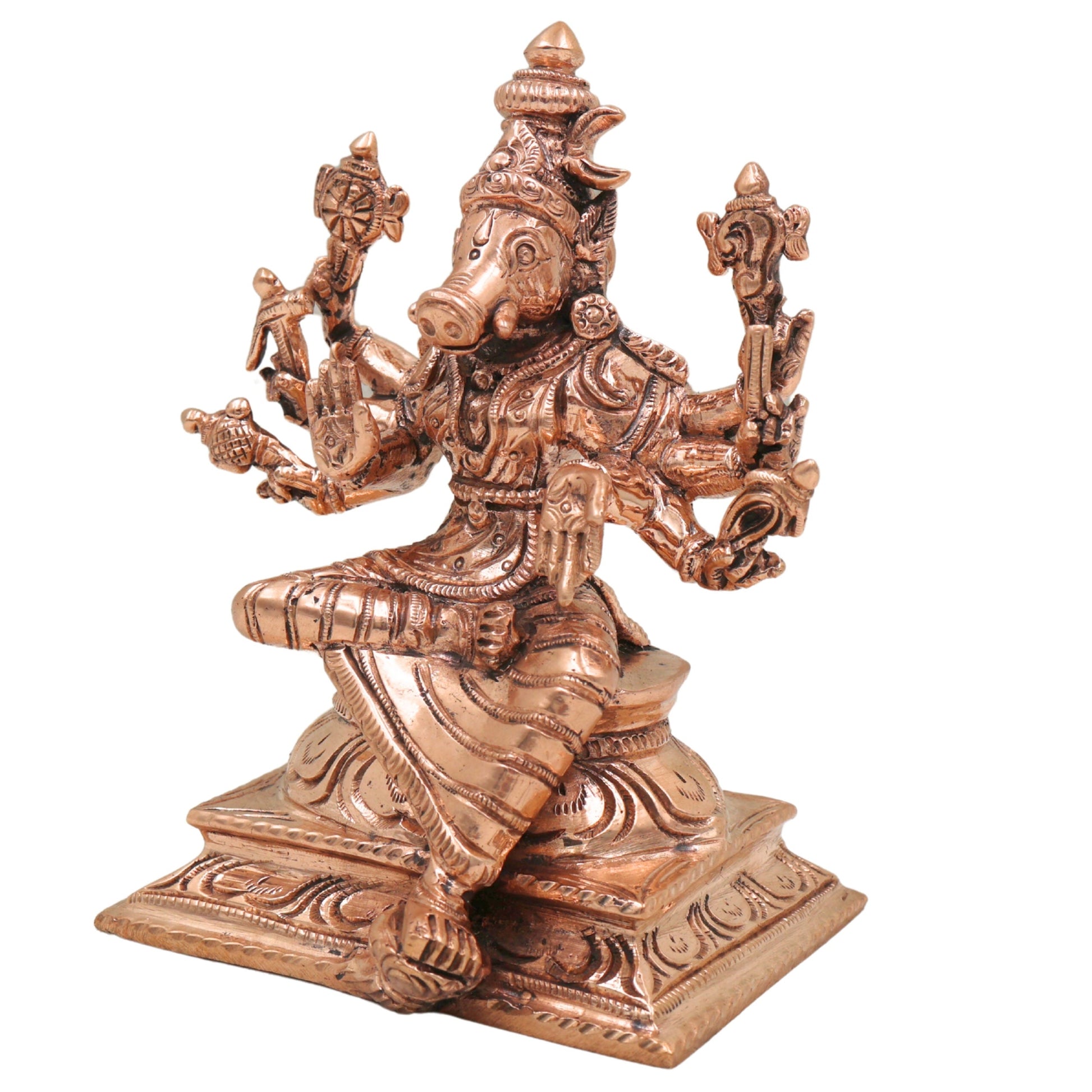 Bronze Handcrafted Varahi Devi Idol,  Panchaloha South Indian Chola Art Barahi Amman Sculpture for Pooja & Temple Decor, Gold, 5 Inch, 1 Piece