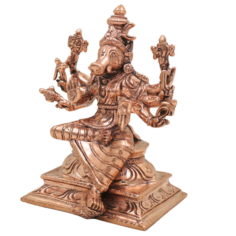 Bronze Handcrafted Varahi Devi Idol,  Panchaloha South Indian Chola Art Barahi Amman Sculpture for Pooja & Temple Decor, Gold, 5 Inch, 1 Piece