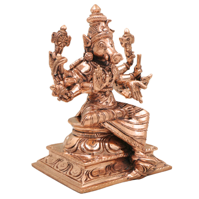 Bronze Handcrafted Varahi Devi Idol,  Panchaloha South Indian Chola Art Barahi Amman Sculpture for Pooja & Temple Decor, Gold, 5 Inch, 1 Piece