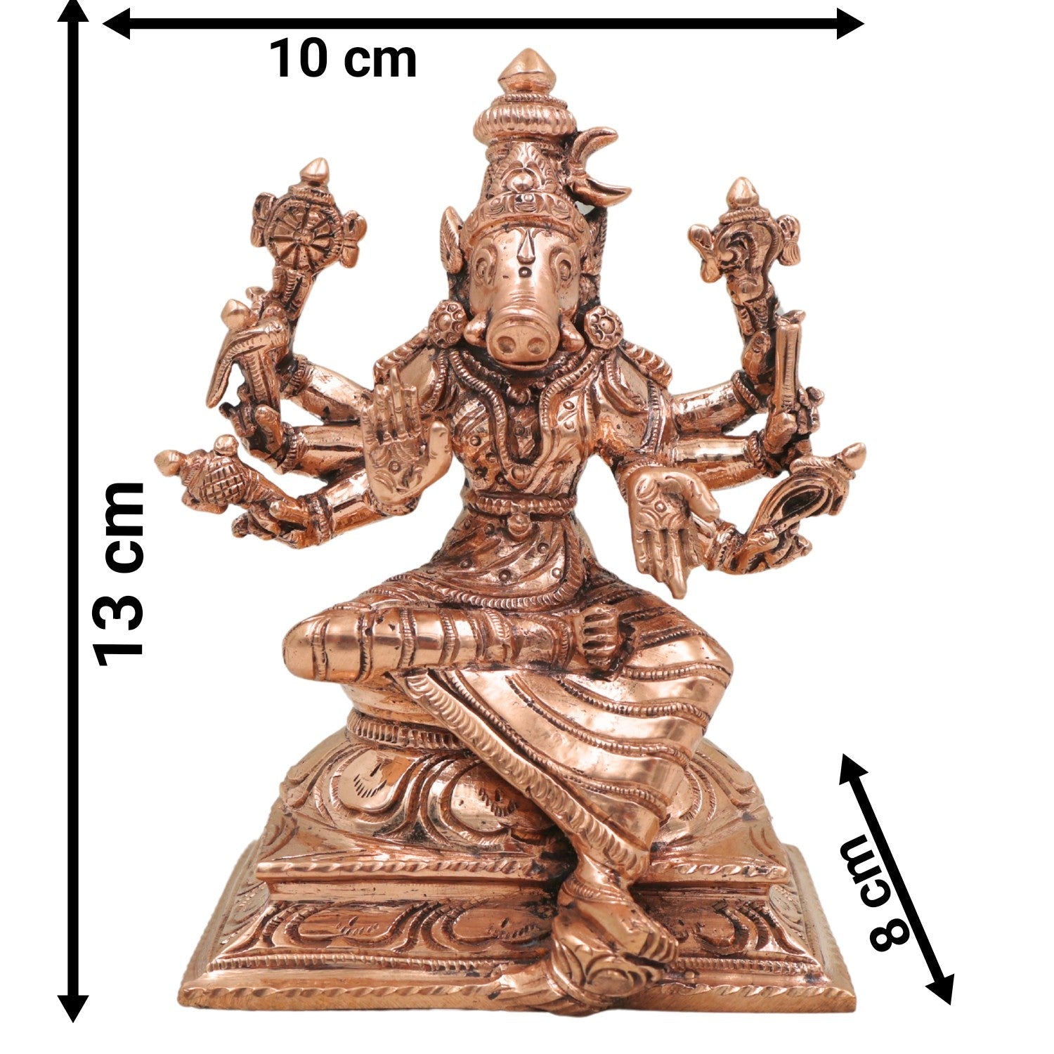 Bronze Handcrafted Varahi Devi Idol,  Panchaloha South Indian Chola Art Barahi Amman Sculpture for Pooja & Temple Decor, Gold, 5 Inch, 1 Piece