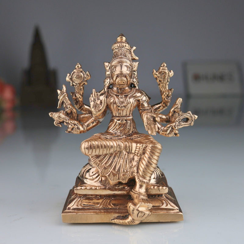 Bronze Handcrafted Panchaloha Varahi Devi Idol – Chola Style Goddess Barahi Statue for Pooja & Temple, Gold, 5 Inch, 1 Piece